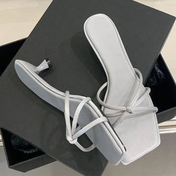 Xajzpa Summer Narrow Band Buckle Strap Slippers Women Square Toe Stiletto Low Heels Slide Mules Party Shoes Zapatos De Mujer